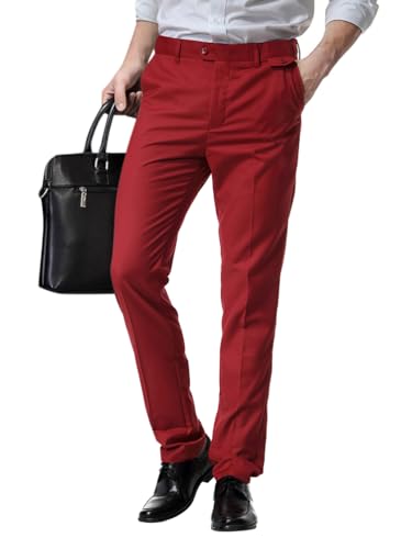 Oanviso Herren Anzughose Gerade Hose Lässige Chino Hose Business Hosen Formal Anzughosen Elegant Stoffhose Anzüge Hosen Smokinghosen Klassisch Anzughose Regular Fit Männer A Rot XXL von Oanviso