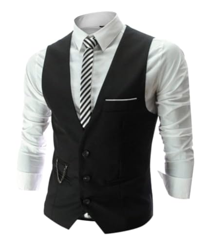Oanviso Herren Anzugweste V-Ausschnitt Ärmellose Weste Slim Fit Einreihig Weste Klassische Einfarbig Businessweste Elegant Formale Weste mit Taschen Volles Kleid Westen Hochzeitsweste A Schwarz L von Oanviso