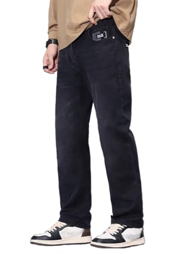 Oanviso Herren Baggy Jeanshose Denim Jeans mit Weitem Bein Lockere Straight Vintage Hip Hop Hose Oversized Coole Jungen Stretch Freizeithose Streetwear B Schwarz XL von Oanviso