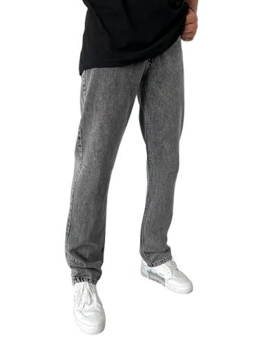 Oanviso Herren Baggy Jeanshose Loose Denim Hose mit Weitem Bein Lässig Männer Vintage Hip Hop Hose Coole Jungen Stretch Freizeithose Streetwear für Herbst A Grau L von Oanviso
