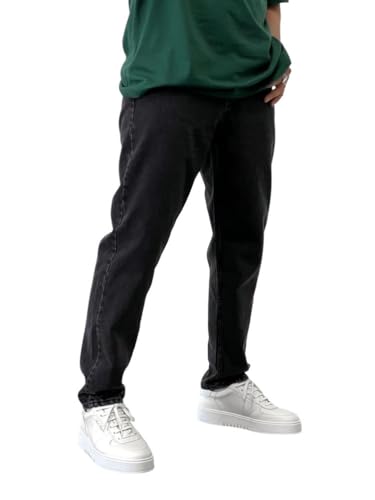 Oanviso Herren Baggy Jeanshose Loose Denim Hose mit Weitem Bein Lässig Männer Vintage Hip Hop Hose Coole Jungen Stretch Freizeithose Streetwear für Herbst A Schwarz M von Oanviso