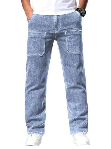 Oanviso Herren Baggy Jeanshose Loose Denim Hose mit Weitem Bein Lässig Männer Vintage Hip Hop Hose Coole Jungen Stretch Freizeithose Streetwear für Sommer B Hellblau 3XL von Oanviso