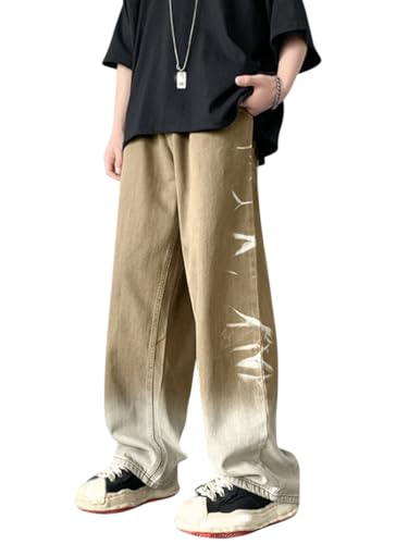 Oanviso Herren Baggy Jeanshose mit Knöpfen Denim Haremshose mit Weitem Bein Männer Straight Vintage Hip Hop Hose Coole Jungen Stretch Freizeithose Streetwear D Braun XL von Oanviso