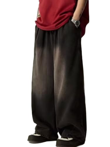 Oanviso Herren Baggy Jeanshose mit Knöpfen Denim Haremshose mit Weitem Bein Männer Straight Vintage Hip Hop Hose Coole Jungen Stretch Freizeithose Streetwear F Schwarz 3XL von Oanviso