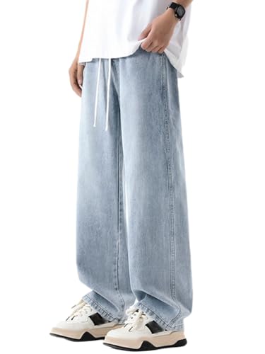 Oanviso Herren Baggy Jeanshose mit Knöpfen Denim Haremshose mit Weitem Bein Männer Straight Vintage Hip Hop Hose Coole Jungen Stretch Freizeithose Streetwear G Hellblau XL von Oanviso