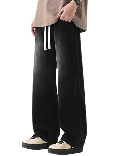 Oanviso Herren Baggy Jeanshose mit Knöpfen Denim Haremshose mit Weitem Bein Männer Straight Vintage Hip Hop Hose Coole Jungen Stretch Freizeithose Streetwear G Schwarz M von Oanviso