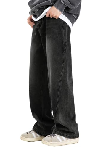 Oanviso Herren Baggy Jeanshose mit Knöpfen Denim Haremshose mit Weitem Bein Männer Straight Vintage Hip Hop Hose Coole Jungen Stretch Freizeithose Streetwear I Schwarz M von Oanviso
