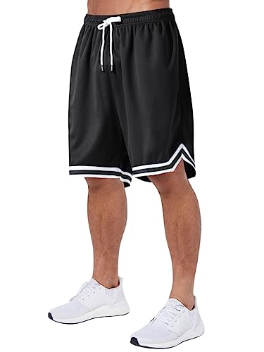 Oanviso Herren Basketball Shorts Mesh Sportshorts Atmungsaktiv Laufshorts Gestreifter Saum Kurze Hose mit Taschen Elastischer Bund Casual Shorts Sommer Fitness Running Sweatshorts A Schwarz01 M von Oanviso