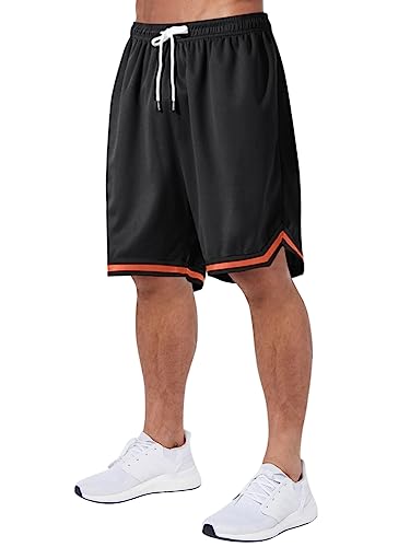Oanviso Herren Basketball Shorts Mesh Sportshorts Atmungsaktiv Laufshorts Gestreifter Saum Kurze Hose mit Taschen Elastischer Bund Casual Shorts Sommer Fitness Running Sweatshorts A Schwarz02 XL von Oanviso