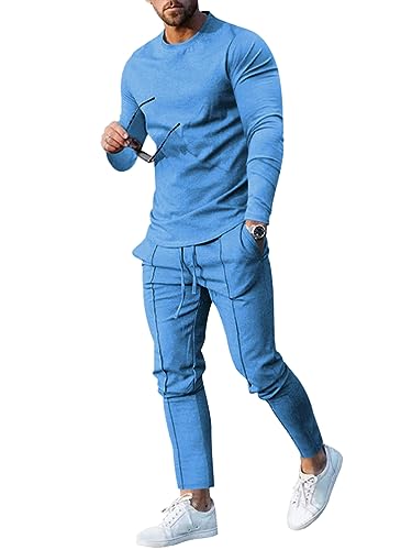 Oanviso Herren Bekleidungssets Jogginganzüge Einfarbig Sportanzug Pullover und Freizeithose Zweiteiler Set Freizeitanzug Rundhals Trainingsanzüge Fitnessanzug Langarm Basic Herbst A Blau XS von Oanviso