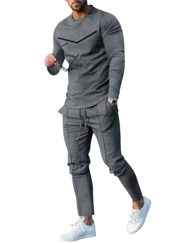 Oanviso Herren Bekleidungssets Jogginganzüge Einfarbig Sportanzug Pullover und Freizeithose Zweiteiler Set Freizeitanzug Rundhals Trainingsanzüge Fitnessanzug Langarm Basic Herbst B Dunkelgrau XL von Oanviso