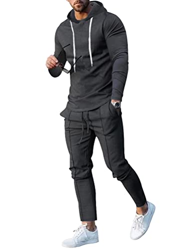 Oanviso Herren Bekleidungssets Jogginganzüge Einfarbig Sportanzug Pullover und Freizeithose Zweiteiler Set Freizeitanzug Rundhals Trainingsanzüge Fitnessanzug Langarm Basic Herbst C Dunkelgrau XL von Oanviso