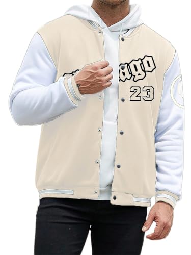 Oanviso Herren Bomberjacke College Oversized 90S Bedruckte Patchwork Racing Sweatjacke Warm Hoddie Baseball Mantel Casual Übergangsjacke Kapuzenpullover Teenager A Beige M von Oanviso