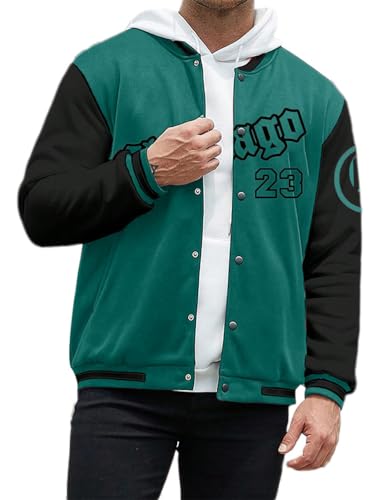 Oanviso Herren Bomberjacke College Oversized 90S Bedruckte Patchwork Racing Sweatjacke Warm Hoddie Baseball Mantel Casual Übergangsjacke Kapuzenpullover Teenager A Grün L von Oanviso