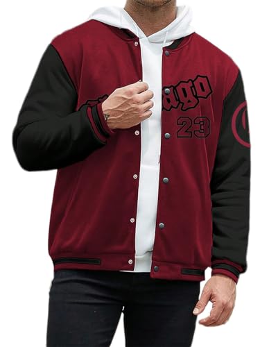 Oanviso Herren Bomberjacke College Oversized 90S Bedruckte Patchwork Racing Sweatjacke Warm Hoddie Baseball Mantel Casual Übergangsjacke Kapuzenpullover Teenager A Weinrot XL von Oanviso