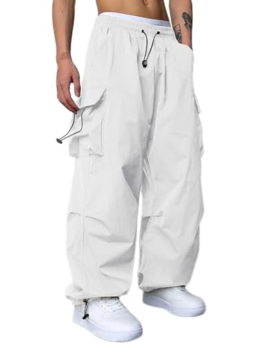 Oanviso Herren Cargo Hosen Hip-Hop Freizeithose Regular Fit Vintage Jogginghose mit Mehrere Tasche Casual Männer Loose Outdoorhose Trainingshose Sommer Sporthose A Weiß L von Oanviso