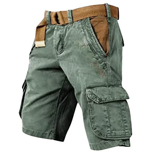 Oanviso Herren Cargo Shorts Einfarbig 1/2 Bermuda Kurze Hose Casual Knielang Shorts mit Multi Taschen Vintage Cargoshorts Verschleißfest Arbeitshose Sports Laufshorts(Ohne Gürtel) A Grün XL von Oanviso