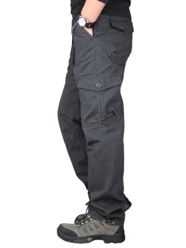 Oanviso Herren Cargohose mit Mehreren Taschen Regular Fit Hose Solide Farbee Hose Pattentasche Outdoorhose Gerade Hosen Freizeithose Wanderhose Atmungsaktiv und Verschleißfest D Grau L von Oanviso