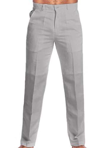 Oanviso Herren Casual Leinenhosen Lose Weites Bein Freizeithosen Sommer Trainingshose Einfarbig Jogginghose Anzughose Atmungsaktiv Strandhose Mit Knöpfen A Grau XXL von Oanviso