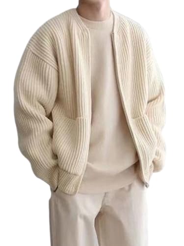 Oanviso Herren Casual Strickjacke Herbst Winter Verdicken Mdoe Pullover Jacke Lässig Gestrickt Oversized Lose Plus Size Outwear Hemd Cardigan Mantel Frühling A Beige M von Oanviso