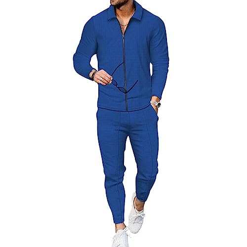 Oanviso Herren Casual Trainingsanzug Jogginganzug Einfarbig 2 Set Sportanzug Freizeitanzug Zip Pullover Langarm Cardigan Sporthosen Bekleidungsset Große Größe A Dunkelblau L von Oanviso