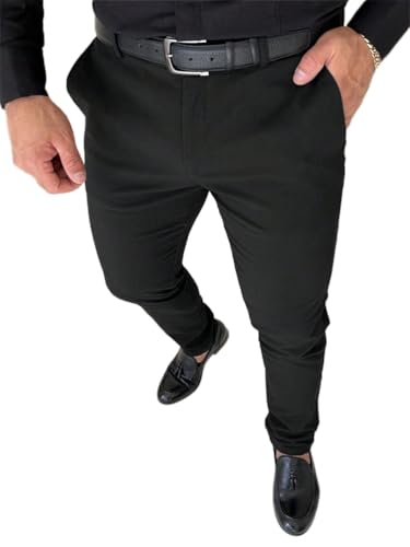 Oanviso Herren Chino Hose Lässige Arbeitshose Skinny Anzughose mit Taschen Stretch Lange Sommerhose Slim Fit Freizeithose Casual Weich Männer Business Pant A Schwarz M von Oanviso