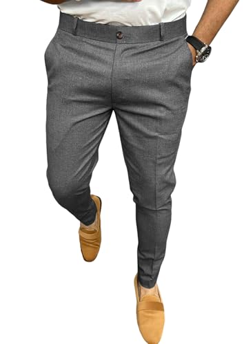 Oanviso Herren Chino Hose Slim Fit Stoffhose Lässig Stretch Chinohose Anzughose Business Casual Röhrenhose Elegant Chinos Herrenhose Freizeithose Schmal Klassische Hosen Dunkelgrau L von Oanviso