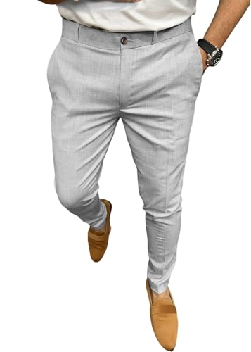 Oanviso Herren Chino Hose Slim Fit Stoffhose Lässig Stretch Chinohose Anzughose Business Casual Röhrenhose Elegant Chinos Herrenhose Freizeithose Schmal Klassische Hosen Hellgrau L von Oanviso