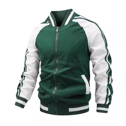 Oanviso Herren College Jacke Vintage Outdoorjacke Baseball Jacke Unisex Mode Jacke Oversized Casual Racing Jacket für Jungen Sweatjacke Übergangsjacke Frühling B Dunkelgrün XXL von Oanviso