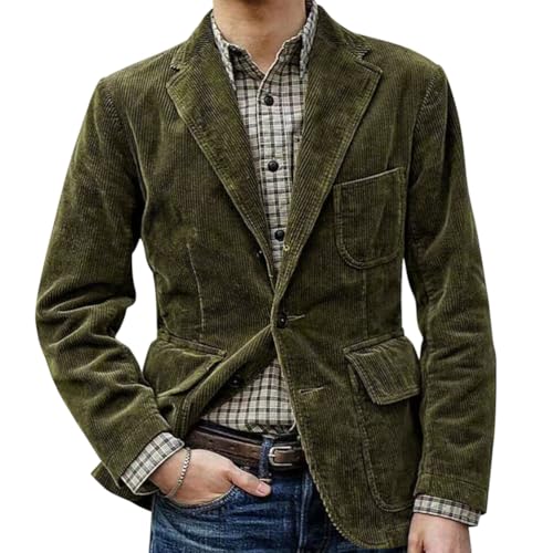 Oanviso Herren Cord Anzugjacke Retro Sakko Freizeit 2 Knöpfe Blazer Regular Fit Winterjacken Winter Cord Blazer Elegante Einfarbig A-Armeegrün M von Oanviso