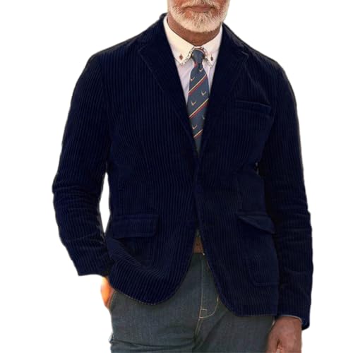 Oanviso Herren Cord Anzugjacke Retro Sakko Freizeit 2 Knöpfe Blazer Regular Fit Winterjacken Winter Cord Blazer Elegante Einfarbig C-Navy blau L von Oanviso