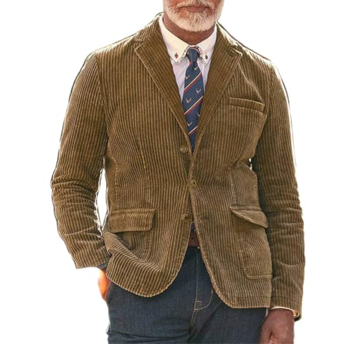 Oanviso Herren Cord Anzugjacke Retro Sakko Freizeit 2 Knöpfe Blazer Regular Fit Winterjacken Winter Cord Blazer Elegante Einfarbig C-braun XXL von Oanviso