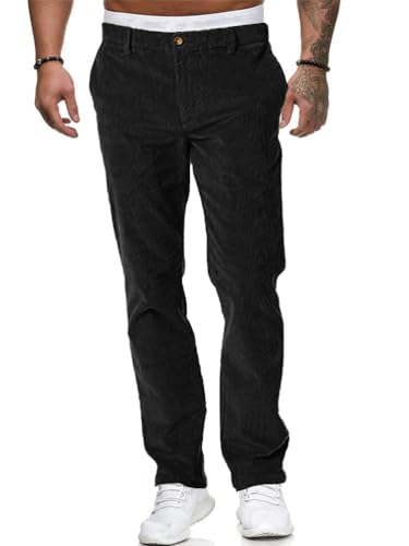 Oanviso Herren Cord Hose Vintage Freizeithose Business Hose Baggy Cordhose Mit Taschen Trousers Elastischer Mode Chino Hose Oversized Arbeitshose für Herbst A Schwarz XL von Oanviso