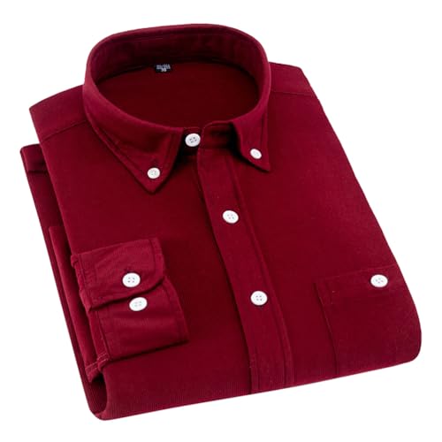 Oanviso Herren Cordhemd Langarm Knopfleiste Hemd Cord Casual Shirt Baumwolle Button Down Langarmhemd Regular Fit Freizeithemden Retro Elegant Corduroy Businesshemden B Rot L von Oanviso