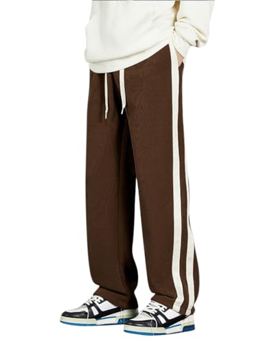 Oanviso Herren Cordhose Freizeithose Lange Hose Mode Elastische Taille Loose Gerade Cord Hosen Klassische Retro Einfarbig Männlich Pants mit Tasche Frühling und Herbst Basic Sporthose B Braun XS von Oanviso