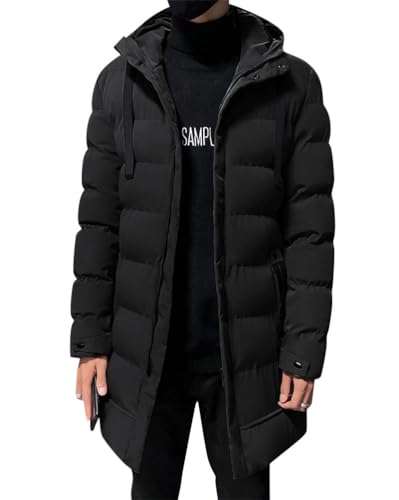 Oanviso Herren Daunenjacke Outdoor Parka Jacke Baumwolle mit Kapuze Warme Windjacke Freizeit Mantel Sport Klassisch Winter Jacken Männer Daunenjacke Mittlerer Länge A Schwarz XS von Oanviso
