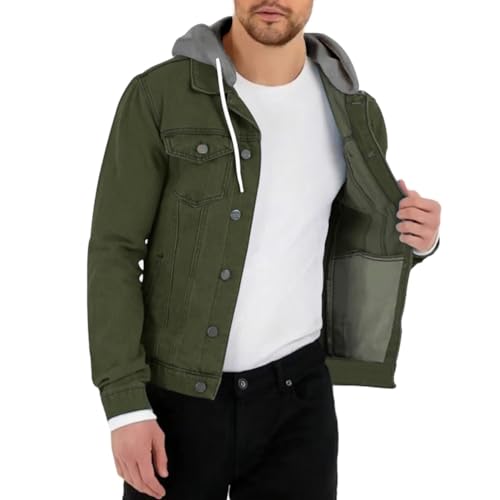 Oanviso Herren Denim Jacke mit Umschlagkragen Einfarbig Button Down Übergangsjacke Jeansmantel mit Pattentasche Freizeitjacke Vintage Biker Motorradjacken Basic Langarm Jeansjacke B Grün 3XL von Oanviso