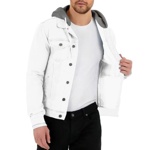 Oanviso Herren Denim Jacke mit Umschlagkragen Einfarbig Button Down Übergangsjacke Jeansmantel mit Pattentasche Freizeitjacke Vintage Biker Motorradjacken Basic Langarm Jeansjacke B Weiß XS von Oanviso