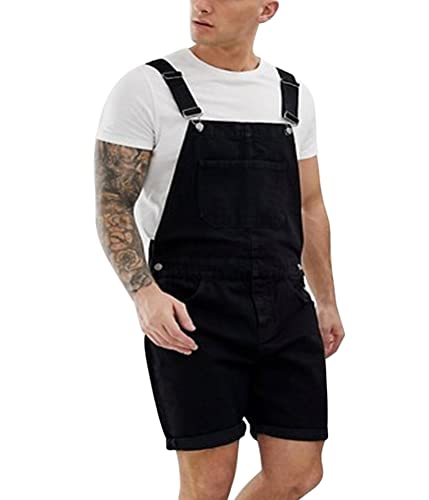 Oanviso Herren Denim Strap Kurze Jumpsuit Lässiges Arbeitshose Jumpsuit Vintage Bibs Jumpsuit Stilvoll Latzhose Overalls mit Taschen Sommer Zerrissene Loch Kurze Jean Jumpsuit G Schwarz XS von Oanviso