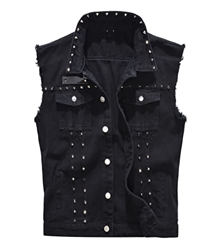 Oanviso Herren Denim Weste Casual Ärmellose Jacke Zerrissene Jeansweste Ausgefranste Cowboy Weste Klassische Vintage Denim Vest mit Taschen Sommer Outdoor Weste Beiläufig Street Weste G Schwarz XL von Oanviso