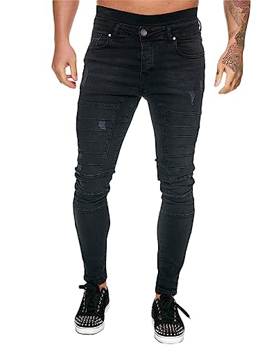 Oanviso Herren Destroyed Jeans Biker Hose Herren Löcher Slim Fit Lang Jeans Denim Hose Mode Für Männer Zerrissen Jeanshose Skinny Jeanshosen Bleistifthose Hosen B3 Schwarz M von Oanviso