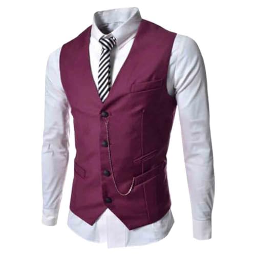 Oanviso Herren Einfarbig Anzugweste V-Ausschnitt Mode Weste Business Casual Weste Klassisch Weste mit Kette Basic Slim Fit Sakko Ärmellose mit 4 Knöpfen Weste Hochzeitsweste Kellnerweste A Rot XL Oanviso Herren Einfarbig Anzugweste V-Ausschnitt Mode Weste Business Casual Weste Klassisch Weste mit Kette Basic Slim Fit Sakko Ärmellose mit 4 Knöpfen Weste Hochzeitsweste Kellnerweste A Rot XL von Oanviso
