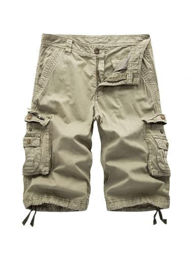 Oanviso Herren Einfarbig Cargo Short Herren Bermuda Shorts Kurze Hose Mode Cargohose mit Mehreren Taschen Strand Cargo Shorts Lässig Hose für Männer Oversized A Khaki 40 von Oanviso