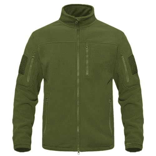 Oanviso Herren Fleecejacke Military Outdoor Jacke mit Kapuze Winddichte Jacke Softshell Outdoor Jacke Winddicht Tactical Funktionsjacke Jagdjacke mit Multi Taschen B Armeegrün M von Oanviso