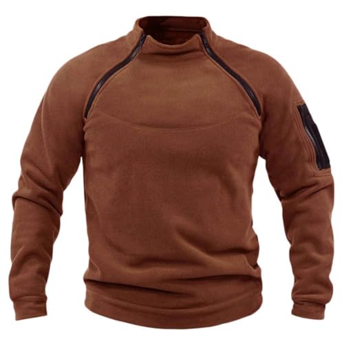 Oanviso Herren Fleecejacke Softshell Jacke Winterjacke Winddicht Armee Jacke Taktisch Stil Fleece Pullover Militär Windjacke Freizeit Windbreaker ohne Kapuze A Braun 3XL von Oanviso