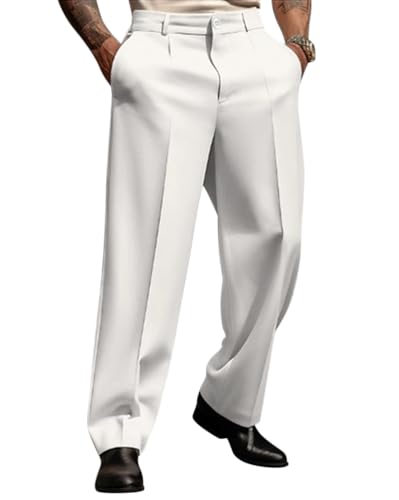 Oanviso Herren Gerade Geschnittenen Anzughose Einfarbig Arbeitshose mit Taschen Bequem und Atmungsaktiv Business Hose Modische Casual Outdoor-Hose Formelle Vielseitige Anzughose A Weiß S von Oanviso