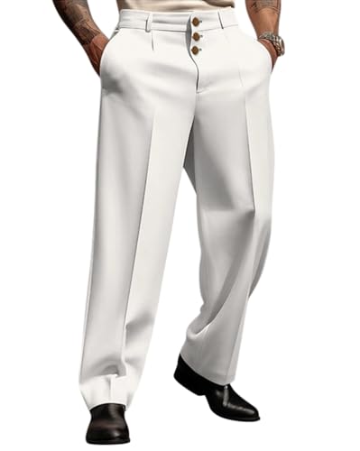 Oanviso Herren Gerade Geschnittenen Anzughose Einfarbig Arbeitshose mit Taschen Bequem und Atmungsaktiv Business Hose Modische Casual Outdoor-Hose Formelle Vielseitige Anzughose B Weiß S von Oanviso