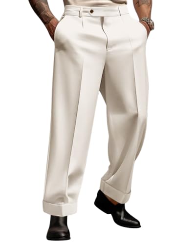 Oanviso Herren Gerade Geschnittenen Anzughose Einfarbig Arbeitshose mit Taschen Bequem und Atmungsaktiv Business Hose Modische Casual Outdoor-Hose Formelle Vielseitige Anzughose C Weiß M von Oanviso