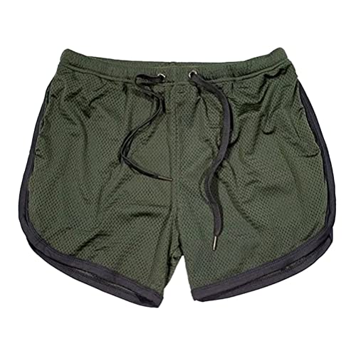 Oanviso Herren Gittergewebe Sportlich Kurze Hose Marathon Shorts Atmungsaktiv Trainingsshorts Quick Dry Badehose Stretchbund Laufshorts mit Kordelzug Sommer Freizeit Strandshorts A Grün01 L von Oanviso
