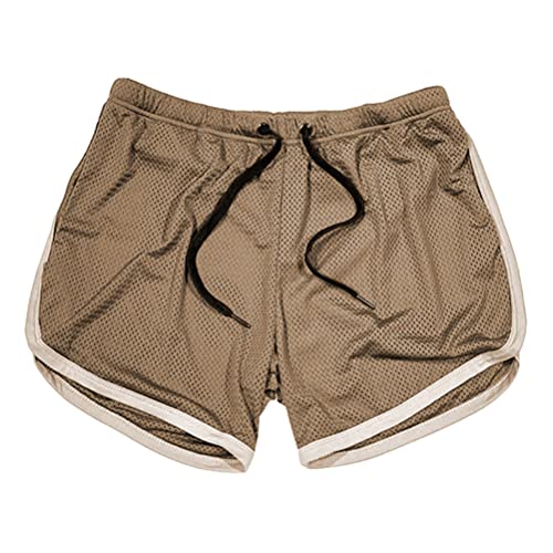 Oanviso Herren Gittergewebe Sportlich Kurze Hose Marathon Shorts Atmungsaktiv Trainingsshorts Quick Dry Badehose Stretchbund Laufshorts mit Kordelzug Sommer Freizeit Strandshorts A Khaki L von Oanviso